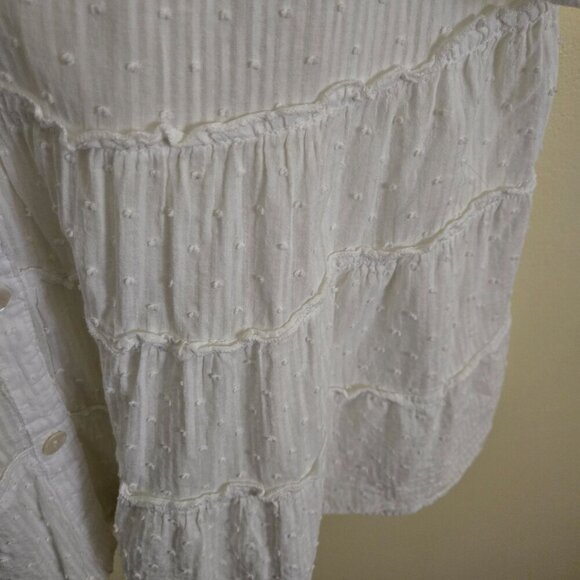 Spiaggia Dolce White Swiss Dot 3/4 Tiered Sleeve Lightweight Mini Dress Size L - Picture 4 of 6